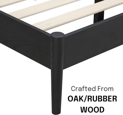 NTC Inno Wooden Bed Frame with Headboard, Solid Oak and Rubber Wood Foundation with Silent Slats and Wood Central Supports, 1000 Lb Capacity, Effortless Assembly, Queen - Burnt Black