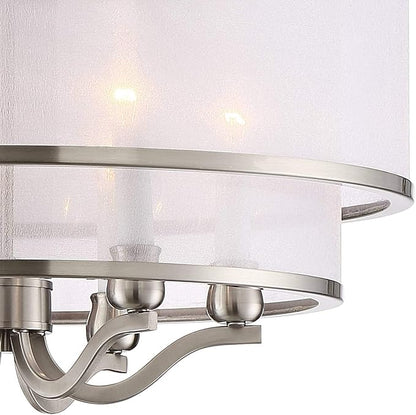 Possini Euro Design Luxe Nickel Pendant Light - 6 Light, Brushed Nickel Finish, White Organza Shade, Luxe Modern Pendant for Kitchen Islands, Dining Rooms, and Living Rooms - 26" Wide, 23" High