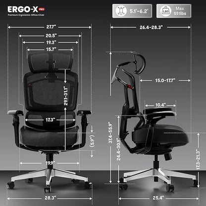 FLEXISPOT ErgoX-PRO Ergonomic Office Chair Black – Cloudtech Cushion, 5D Lumbar, 7D Armrests, 4D Headrest, 551LBS Capacity – Office, Gaming, Home