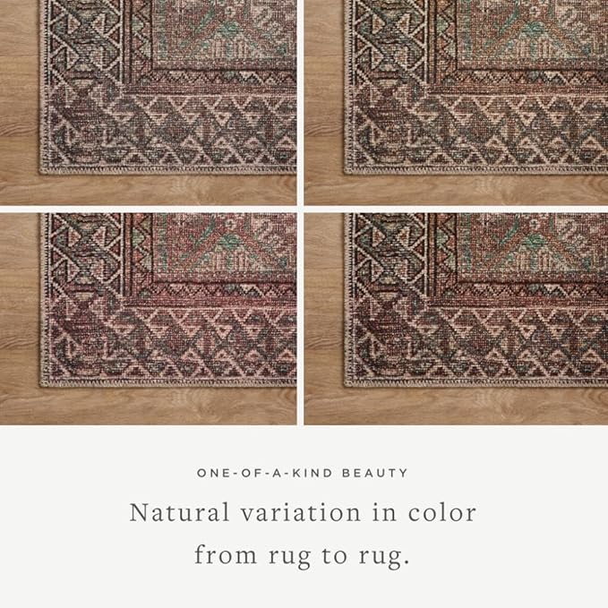 Loloi Amber Lewis Billie Collection, Aqua & Rust 7'-6" x 9'-6" Area Rug – Antique & Distressed Accent Rugs for Living Room, Bedroom, Entryway & Hallway, No Shed High Traffic Area Home Decor Rug