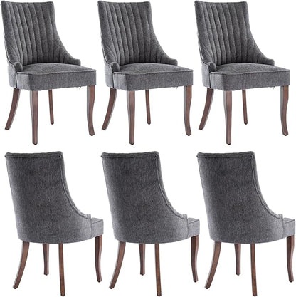 mikibama Linen Dining Chairs Set of 6 Channel Tufted Kitchen Dinner Chair Comfy Fabric Upholstered Accent Chair for Dining Room with Solid Wood Legs (Grey 6pc)