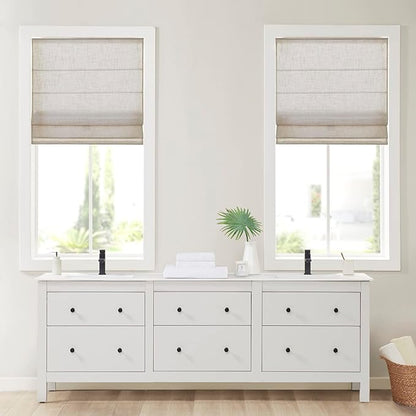 Madison Park Kyler Cordless Roman Shades - Single Panel, Lightweight Linen Blend Fabric, Natural Design, Easy Installation, Light Filtering Window Blind, Bedroom, Living Room Decor 35"W x 64"H Natural