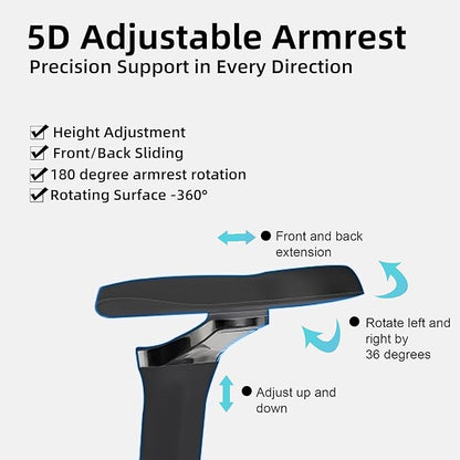 Ergonomic Home Office Desk Chair with Massage Lumbar Support，4D Headrest & 5D Armrests, Reclining Big and Tall 400LBS Mesh Chair with Footrest，Adjustable Back High and Seat Depth(Black)
