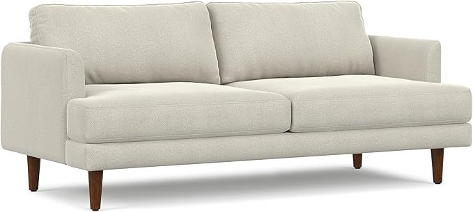 SIMPLIHOME Livingston 76-inch Wide Sofa in Cream White Woven-Blend Fabric, Handcrafted Loveseat Couch for Living Room or Family Room, Mid-Century Modern Style, Solid Wood Frame
