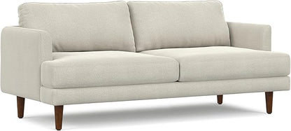 SIMPLIHOME Livingston 76-inch Wide Sofa in Cream White Woven-Blend Fabric, Handcrafted Loveseat Couch for Living Room or Family Room, Mid-Century Modern Style, Solid Wood Frame