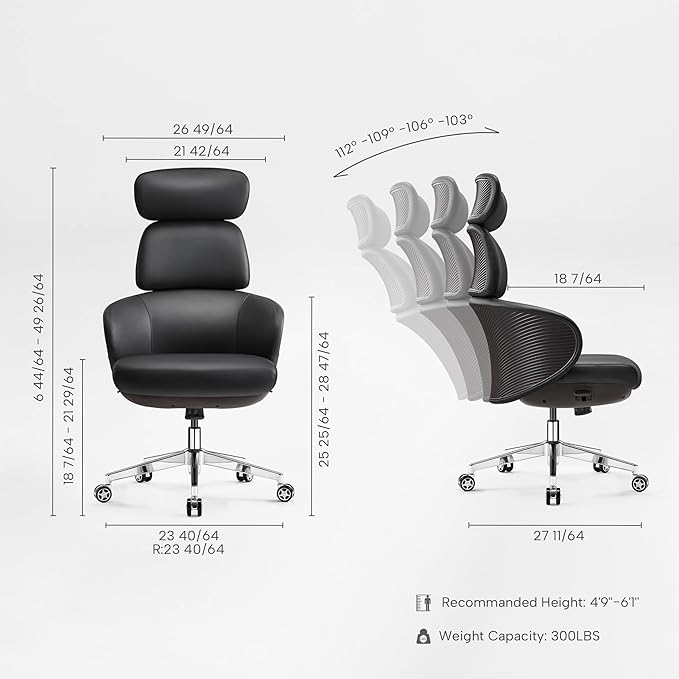 EUREKA ERGONOMIC Royal Rowan Leather Desk Chair, Microfiber PU Leather Office Chair with Wheels and Headrest, High Back Office Chair, Executive Office Chair Comfy for Home & Office, Black