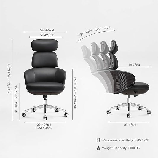 EUREKA ERGONOMIC Royal Rowan Leather Desk Chair, Microfiber PU Leather Office Chair with Wheels and Headrest, High Back Office Chair, Executive Office Chair Comfy for Home & Office, Black