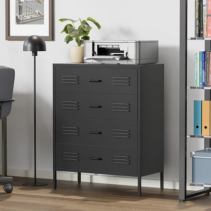 Black Metal 4 Drawer Dresser for Bedroom, Chest of Drawers for Closet, Bedroom Dressers with Drawers, Metal Dressers & Chests of Drawers for Office, Bedroom, Living Room and Entryway