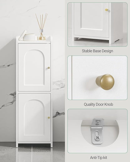 Bathroom Storage Cabinet, Corner Floor Cabinet with 2 Doors and Adjustable Shelf, Narrow Toilet Paper Cabinets, Bathroom Organizer for Small Spaces, 7.9" D x 9.8" W x 29.5" H White
