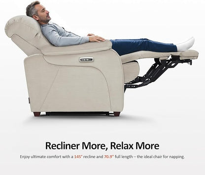MCombo Power Zero Wall Hugger Recliner Chair for Small Space RV Living Room, Power Recliner with Adjustable Headrest, USB & USB-C Charging Ports, Fabric ST257 (Beige)