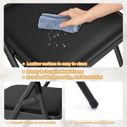 24 Pack Black Folding Chairs with Padded Cushion for Outside, Portable Stackable Commercial Metal Foldable Chairs with Steel Frame for Home Events Office Wedding Party, 350lbs Capacity