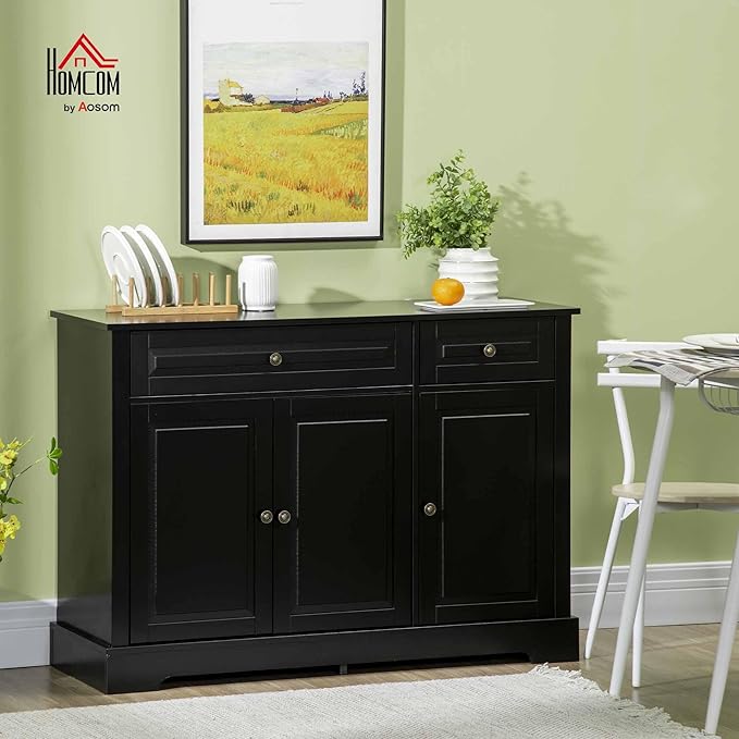 HOMCOM Sideboard Buffet Cabinet, Modern Accent Cabinet with 2 Drawers and Adjustable Shelves,Black