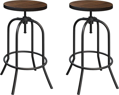 Lavish Home Swivel Bar Stools - Set of 2 Adjustable Barstools for Counter or Bar Height with Round Wood Seat and Iron Tube Frame for Kitchen (Brown)
