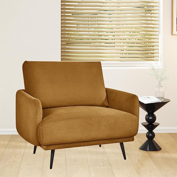 Oversized Accent Chair for Living Room Chairs Reading Arm Chair Comfy Modern Single Sofa Side Chairs with Metal Legs & Soft Cushion for Bedroom, Waiting Room (Velvet Brownish, Set of 1)