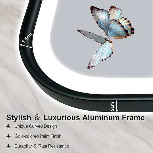 S'bagno 40X28 Black LED Mirror for Bathroom with Frontlit & Backlit, LED Bathroom Mirror with Metal Frame, Anti-Fog, Stepless Dimmable, 3 Colors Temperature LED Vanity Mirror(Horizontal/Vertical)