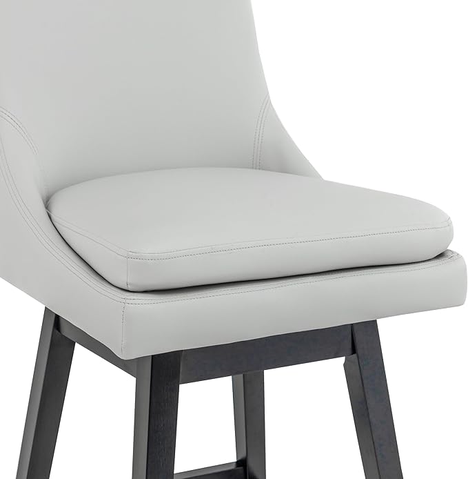 Bar Stool, PU Leather Barstool, 26 Inch Upholstered Counter Stools with 14.2" High Back and Footrest, Swivel Counter Height Barstools for Kitchen Island Home Bar Light Gray