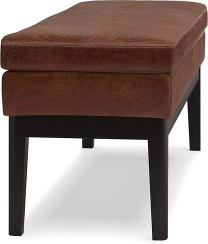 SIMPLIHOME Carlson 45-inch Wide Vegan Faux Leather Ottoman Bench in Distressed Black with Solid Wood Frame for Living Room, Entryway, or Bedroom