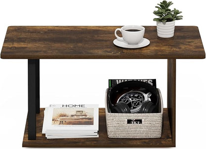 Furinno Basic Coffee Table, 2-Tier Modern Coffee Table with Open Shelf, Easy Assembly Side Table, for Living Room, Bedroom, Home Office, Amber Pine