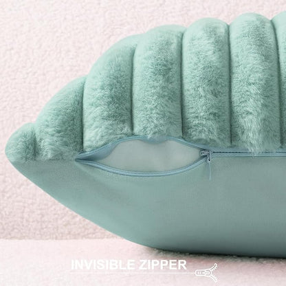 Pallene Faux Fur Plush Throw Pillow Covers 18x18 Set of 2, Luxury Soft Fluffy Striped Decorative Pillow Covers for Sofa, Couch, Living Room, Aqua