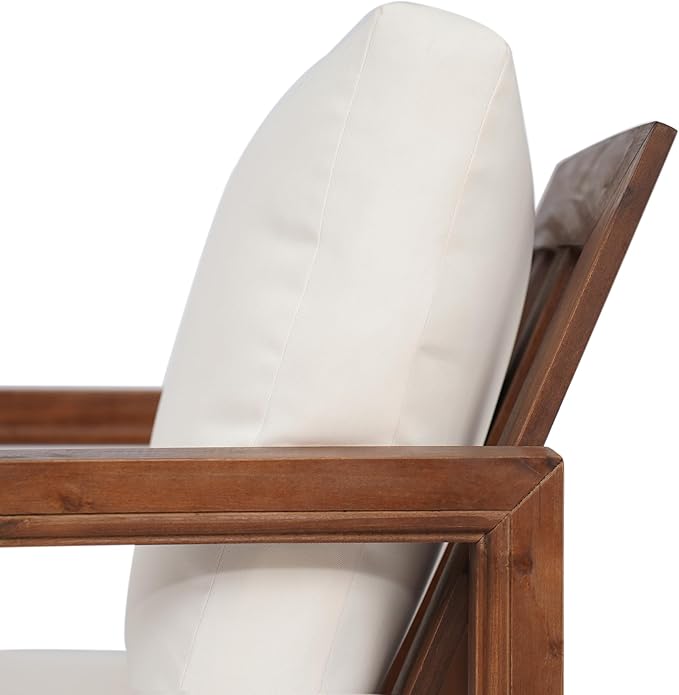Christopher Knight Home Olaf 4 Pieces Outdoor Conversation Set, Acacia Wood Chat Set, Rectangular Coffee Table and Patio Loveseat with 2 Club Chairs, Patio Furniture Set with Cushion, Beige+Mocha