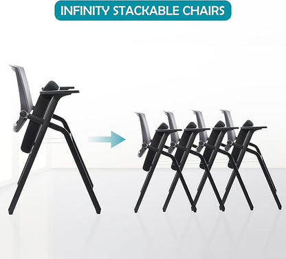 Conference Room Chairs, Folding Office Desk Chair with Lumbar Support and Sliding Armrest with Casters, Stackable Office Guest Chairs & Reception Chairs(4 Pack)