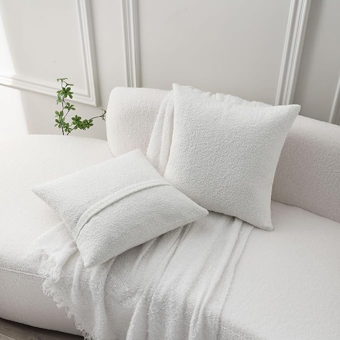 FUTEI Christmas Pack of 2 White Decorative Throw Pillow Covers 24x24 Inch Soft Cozy Solid Boucle Textured European Cushion Case,Modern Home Decor for Couch Bed Living Room