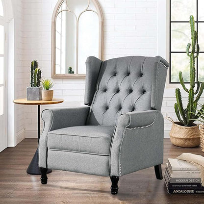 Pushback Recliner Chair, Modern Accent Arm Chair, Fabric Wingback Chair for Living Room Bedroom, Grey