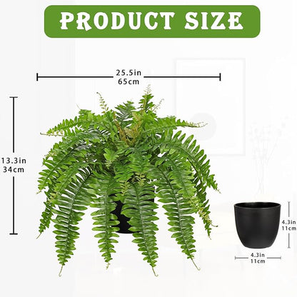 Hollyone Artificial Fern Plants in Pot 25.5" Artificial Boston Fern 31 Leaves for Outdoors & Indoor Faux Potted Plant Fake Ferns Bush Plant for Patio Garden Farmhouse Porch Home Decor Green