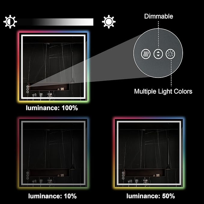 Awoco LED Bathroom Mirror, 36" x 36" Vanity Mirror with 8 Colors RGB Backlit and 3 Colors Front Light, Dimmable Anti-Fog Lighted Mirror, Memory Function, for Bathroom Wall