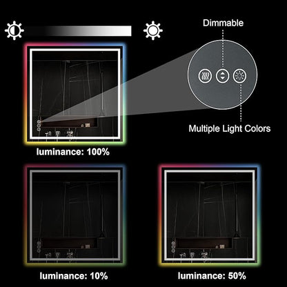 Awoco LED Bathroom Mirror, 36" x 36" Vanity Mirror with 8 Colors RGB Backlit and 3 Colors Front Light, Dimmable Anti-Fog Lighted Mirror, Memory Function, for Bathroom Wall