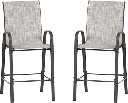 Amopatio Outdoor Stools Set of 2, Comfortable All-Weather Textile Bar Height Patio Chairs, Sturdy High Back Outdoor Chairs for Backyard, Porch, Light Grey