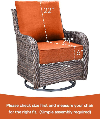 Luxury 22x24/22x25 6-Inch Outdoor Seat Cushions - Set of 2 Water Resistant Patio Chair Replacement Cushion for Porch Rattan Dining Rocker Glider Chairs Loveseat Couch Sectional Sofa - Orange