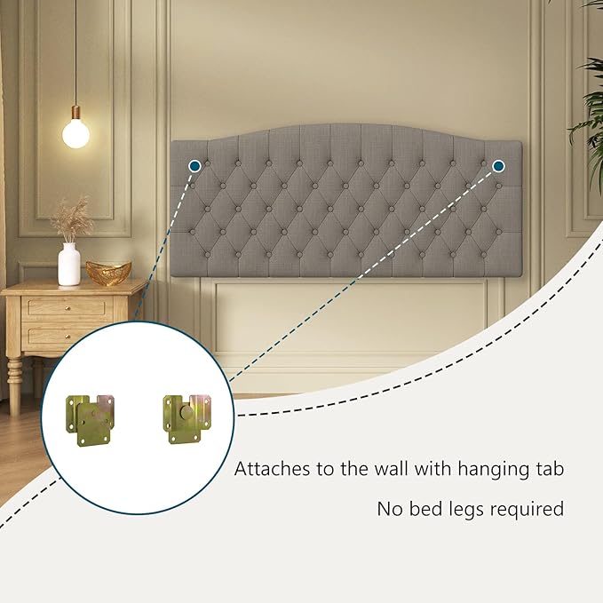 Linen Upholstered Headboard Queen/Full Size Latest Model Wall Mount, Bed Frame Mount, Featuring High-Density Sponge Padding, Luxury Texture Easy Assembly Comfort and Style-Linen