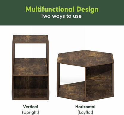 Furinno Simple Design Coffee Table, Hexagon Modern Coffee Table with Open Shelf, Vertical or Horizontal Side Table, for Living Room, Bedroom, Home Office, Amber Pine