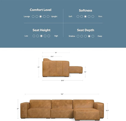 SIMPLIHOME Rex Right-Facing Modular Sectional Sofa in Full-Grain Genuine Leather, Sienna, 122-inches Wide, Handcrafted Modern-Style 4-Seater L-Shaped Leather Couch with Right Chaise for Living Room