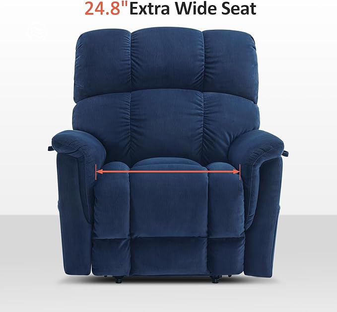 MCombo Large-Wide Dual Motor Power Lift Recliner Chair, Massage and Dual Heating for Elderly People, Infinite Position, Fabric R7166 (Navy Blue)