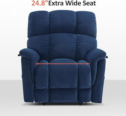 MCombo Large-Wide Dual Motor Power Lift Recliner Chair, Massage and Dual Heating for Elderly People, Infinite Position, Fabric R7166 (Navy Blue)
