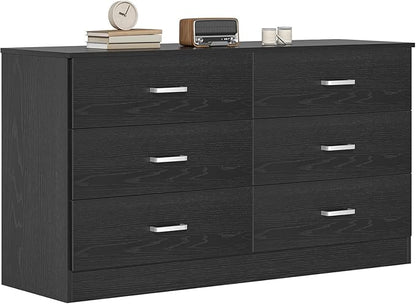 Bigbiglife Wood Dresser for Bedroom, 6 Drawer Double Dresser, Modern Chest of Drawers with Deep Drawers, Large Storage Organizer for Living Room, Closet (Black)