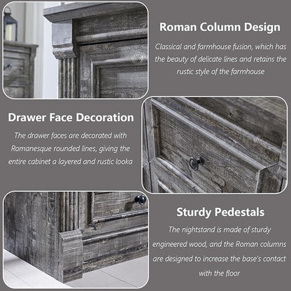 Farmhouse 7 Drawers Dresser for Bedroom, 57" Tall Large Dressers & Chests of Drawers w/Roman Column, Storage Dressers Organizer for Bedroom, Hallway, Living Room, Light Grey