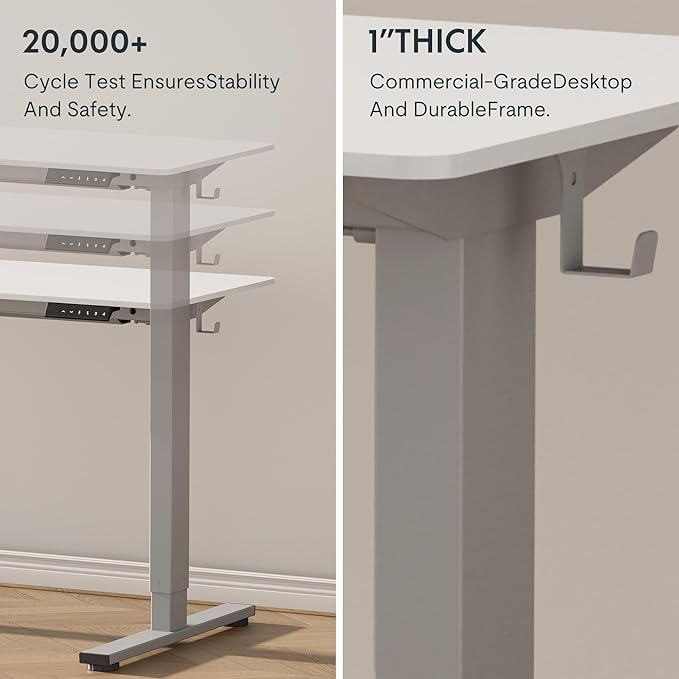 FLEXISPOT EN1 One-Piece Adjustable Stand Up Desk Workstation - Electric Standing Desk with Seamless Desktop (Silver Frame + 60 inches White Top, 2 Packages)