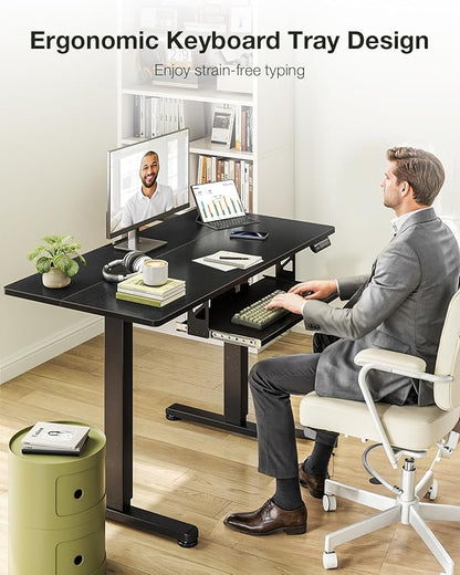 Casaottima Electric Standing Desk with Keyboard Tray, 40 Inch Height Adjustable, Sit Stand Table, Writing Computer Desk for Home, Office, Workstation, Black