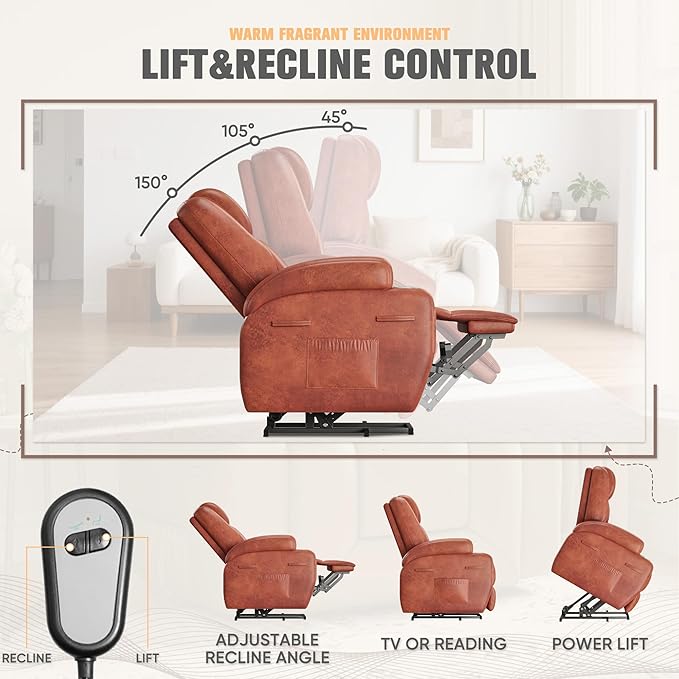 Flamaker Power Lift Recliner Chair Electric Lift Recliner for Elderly Power Lift Recliner Chair with Cup Holders Side Pockets for Living Room (Leather, Gray)