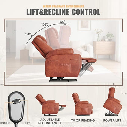Flamaker Power Lift Recliner Chair Electric Lift Recliner for Elderly Power Lift Recliner Chair with Cup Holders Side Pockets for Living Room (Leather, Gray)