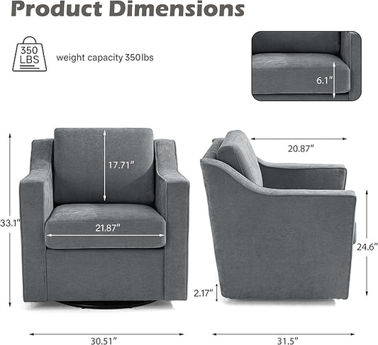 UIXE Swivel Accent Chair, Chenille Fabric Upholstered Arm Chair for Living Room, Modern Club Armchair Comfy Single Sofa Bedroom Reading Seat with Lumbar Pillow - Gray