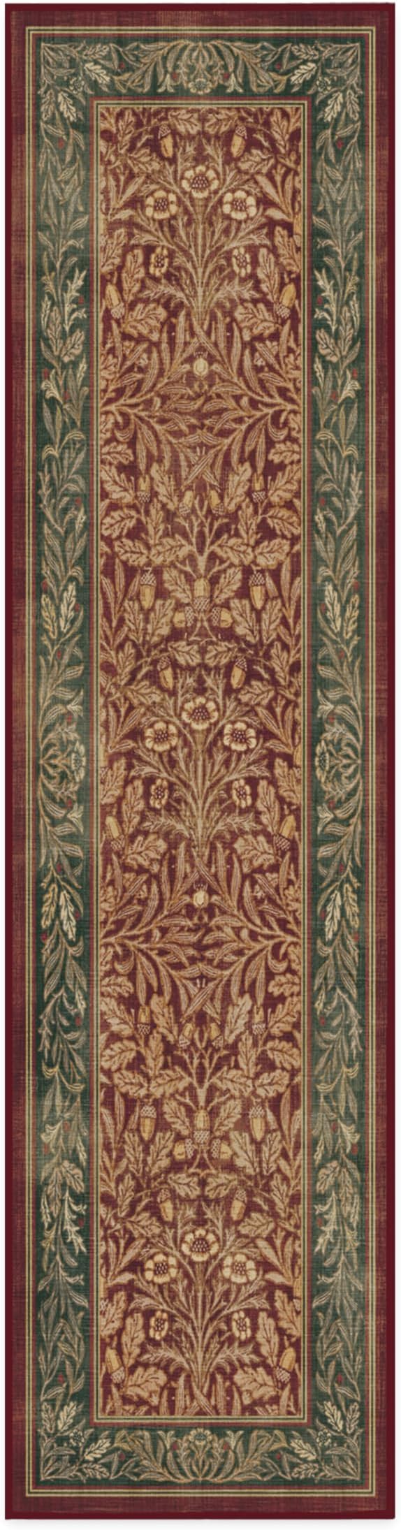 RUGGABLE x Morris & Co Machine Washable Christmas Runner Rug – Acorn Amber Red 2.5x10, Stain-Resistant, Non-Slip – Washable Rug for Hallway, Entryway, Living Room & Kitchen–with Cushioned Pad