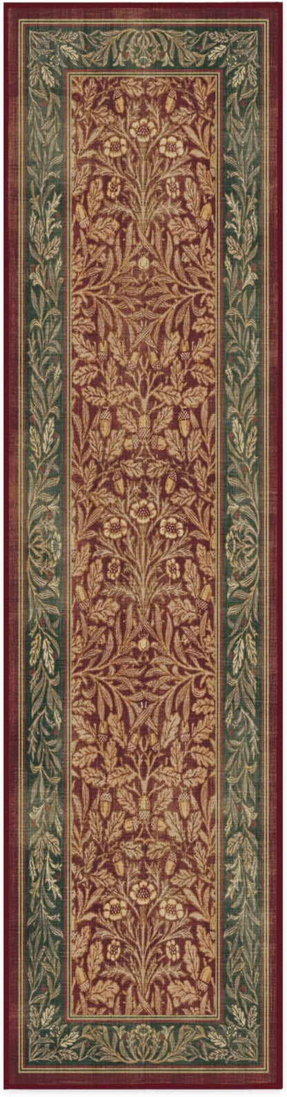 RUGGABLE x Morris & Co Machine Washable Christmas Runner Rug – Acorn Amber Red 2.5x10, Stain-Resistant, Non-Slip – Washable Rug for Hallway, Entryway, Living Room & Kitchen–with Standard Pad