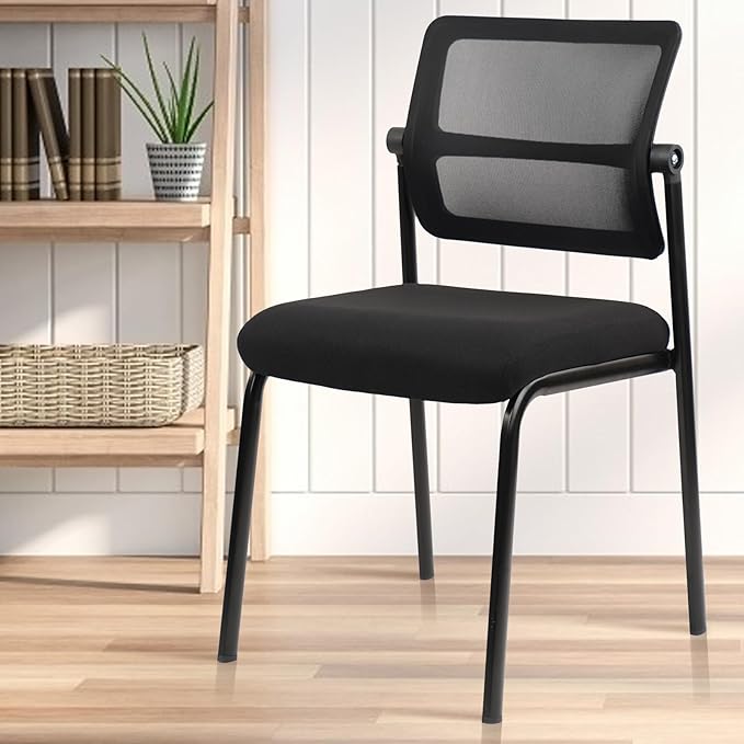 CLATINA Stacking Armless Office Waiting Room Chair with Adjustable Backrest, Mesh Stackable Guest Reception Desk Chairs with Ergonomic Lumbar Support for Home Conference Lobby Side School, Black, 8PK