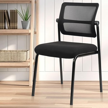 CLATINA Stacking Armless Office Waiting Room Chair with Adjustable Backrest, Mesh Stackable Guest Reception Desk Chairs with Ergonomic Lumbar Support for Home Conference Lobby Side School, Black, 8PK