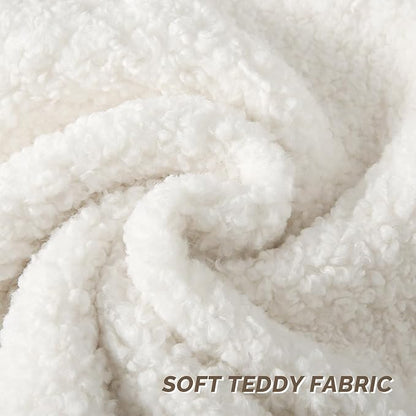 FUTEI Cream White Throw Pillow Covers 22x22 Inch Set of 2,Furry Faux Fur Teddy Boucle Textured Cushion Covers,Soft Fluffy Decorative Pillow Case,Home Decor for Couch Bed Living Room Office Car