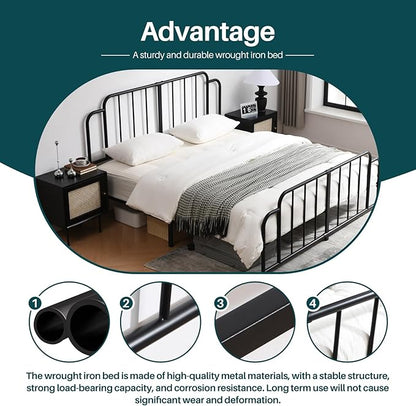 PINJU Metal Platform Bed Frame with Headboard and Footboard, Classic Style, Sturdy Metal Slats, No Box Spring Needed, Easy Installation (Black, King)